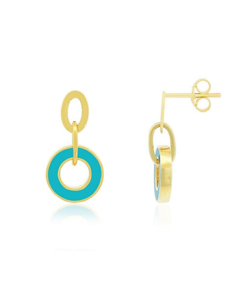 Blue Enamel Round Link Drop Earrings