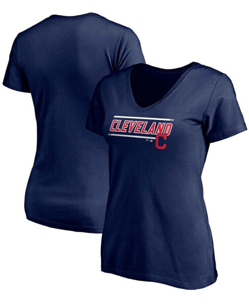 Women's Navy Cleveland Indians Mascot in Bounds V-Neck T-shirt