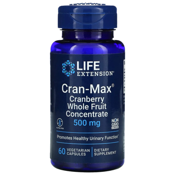 Витамины Life Extension Cran-Max, концентрат цельного плода клюквы, 500 мг, 60 вегетарианских капсул