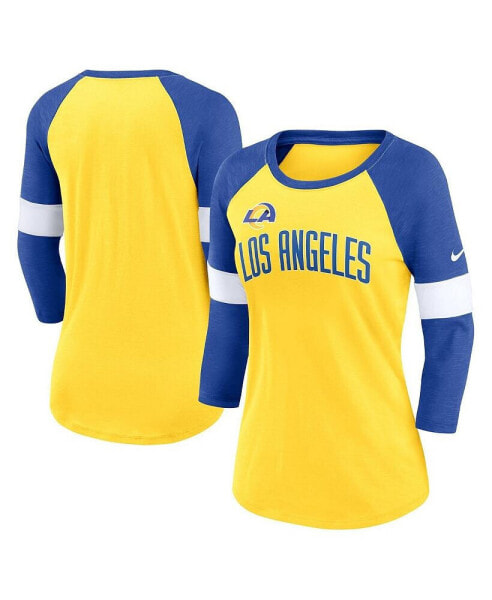 Women's Los Angeles Rams Heather Gold, Heather Royal Football Pride Raglan 3/4-Sleeve T-shirt