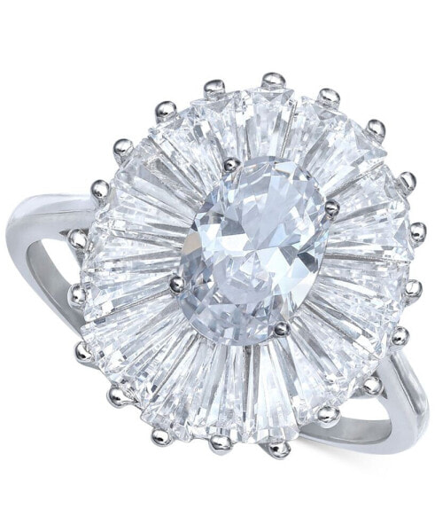 Cubic Zirconia Tapered Flower Oval & Baguette Ring (5-3/8 ct. t.w.) in Sterling Silver (Also Available in Orange, Blue, and Light Blue)
