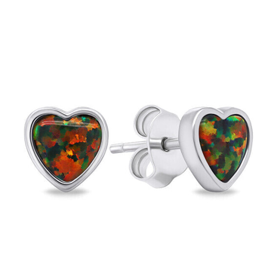 Delicate silver earrings Hearts with synthetic opals EA610WBC