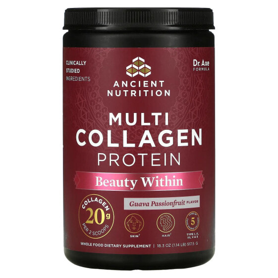 БАД для суставов Ancient Nutrition Multi Collagen Protein, Beauty Within, Гуава и маракуйя, 276 г