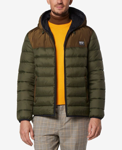 Men's Malone Mixed-Media Colorblocked Packable Hooded Jacket