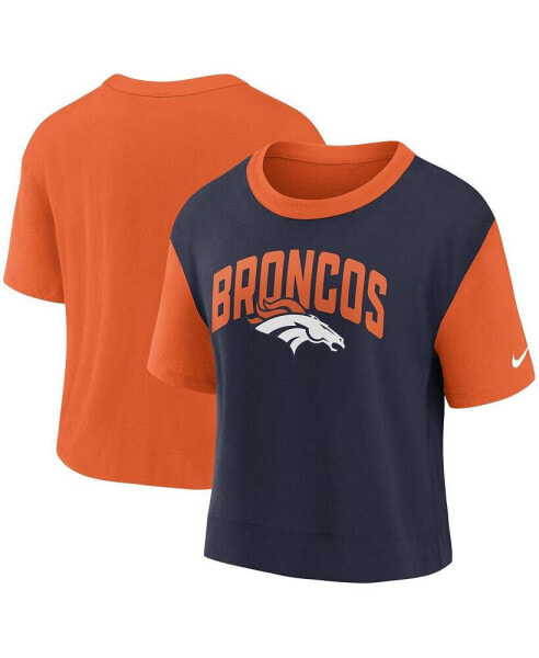 Women's Orange, Navy Denver Broncos High Hip Fashion T-shirt