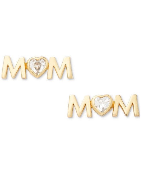 Gold-Tone Crystal Mom Stud Earrings