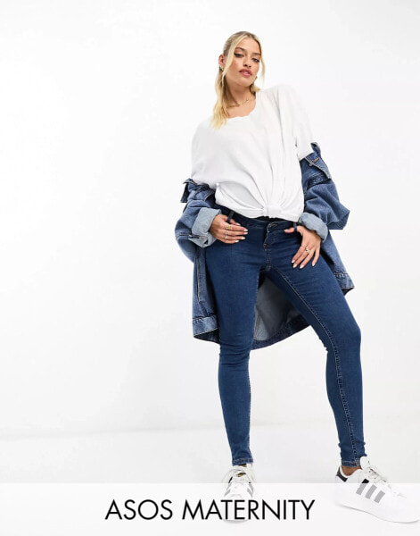 ASOS DESIGN Maternity skinny jeans in mid blue