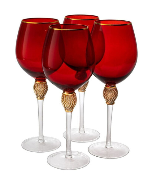 Set of 4 Diamond Stemmed Wine Glasses, 14 oz Set of 4