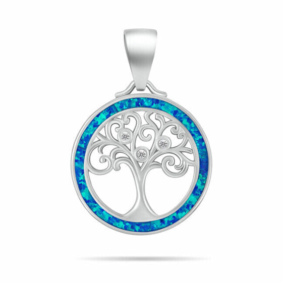 Silver pendant Tree of Life with zircons and blue opal PT137WB