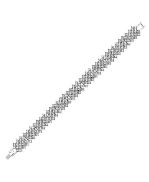 Sterling Silver Rhodium Plated Clear Cubic Zirconia 4-Row Tennis Bracelet