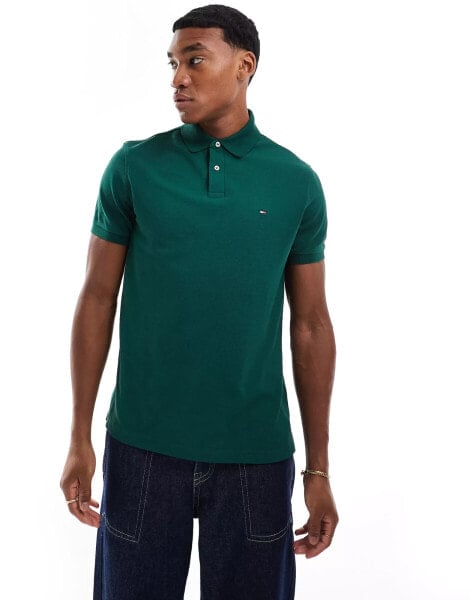 Tommy Hilfiger Flag Embroidery Regular Polo Shirt in Green Blue