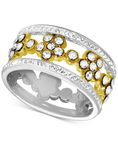 Floral Crystal Openwork Band Ring in Two-Tone Plate