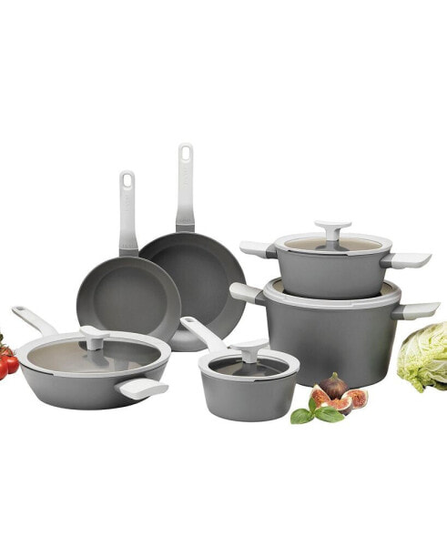 Leo 10Pc Non-stick Ceramic Cookware Set With Glass lid, Grey