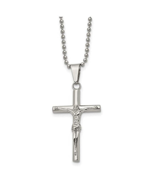 Chisel polished Crucifix Pendant on a Ball Chain Necklace