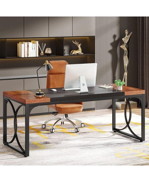 63" Executive Desk, Large Office Computer Desk with Strong Metal Frame for Home Office, Easy Assembly
