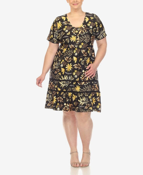 Plus Size Floral Short Sleeve Knee Length Dress