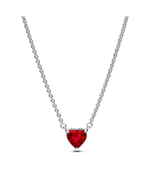 Timeless Sterling Silver Sparkling Heart Halo Cubic Zirconia Pendant Collier Necklace