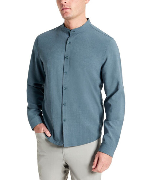 Men's Slim-Fit Performance Stretch Textured Band-Collar Button-Down Shirt