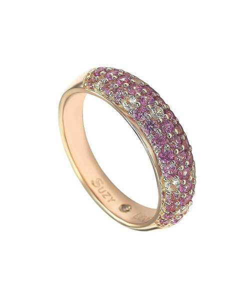 Pink Sapphire & Lab-Grown White Sapphire Pave Half Band Ring in Sterling Silver by Suzy Levian