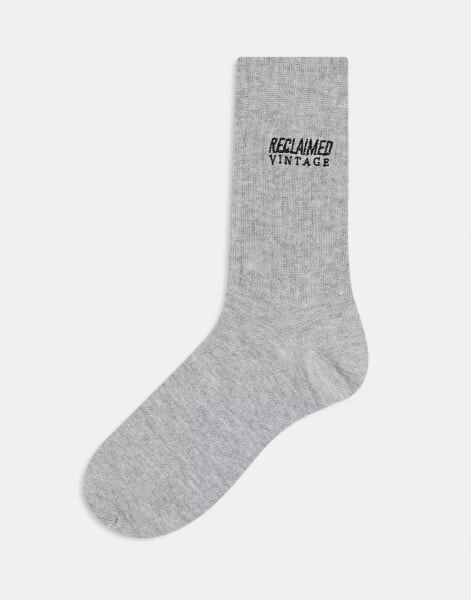 Reclaimed Vintage unisex branded sock in grey marl