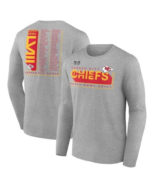 Men's Heather Charcoal Kansas City Chiefs Super Bowl LVIII Roster Long Sleeve T-shirt