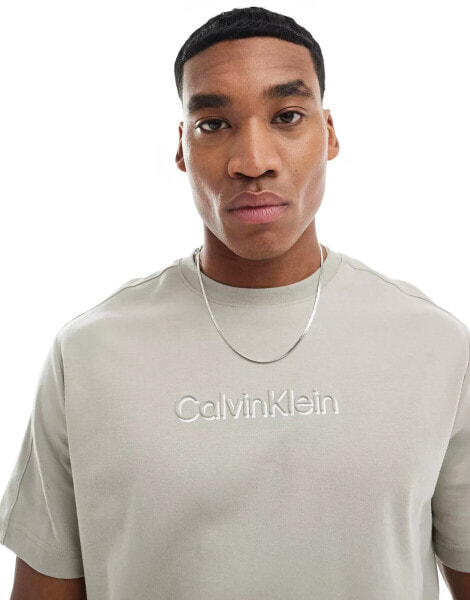 Calvin Klein shadow embossed logo t-shirt in beige