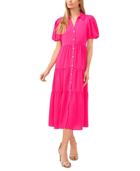 Women's Collared Short-Sleeve Tiered Shirtdress