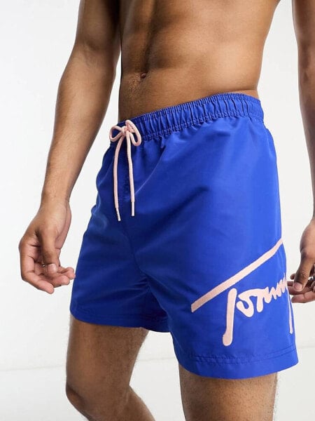 Tommy Hilfiger signature medium drawstring swim shorts in ultra blue