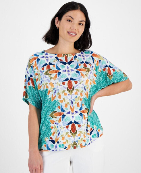 Petite Printed Dolman-Sleeve Top, Created for Macy's