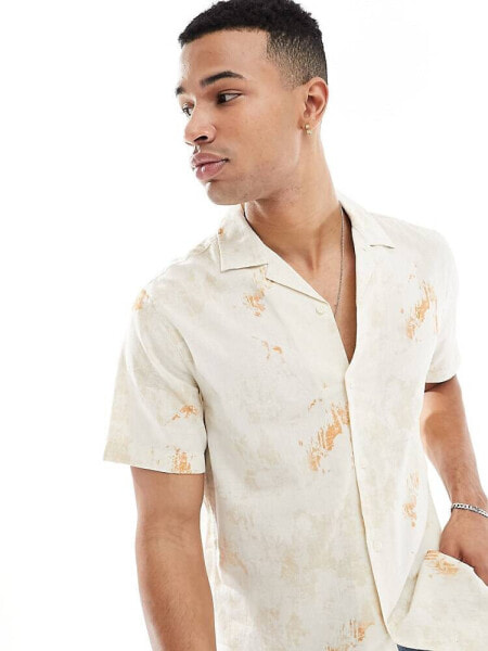 Farah tie dye linen short sleeve shirt in cream