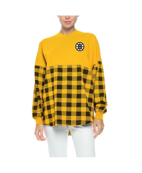 Women's Gold Boston Bruins Buffalo Check Long Sleeve T-shirt