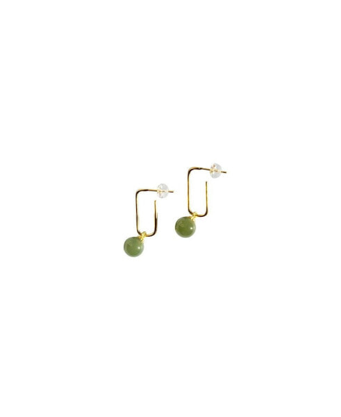 Pin — Green jade bead gold earrings