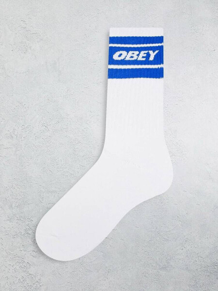 Obey branded sock in white and blue