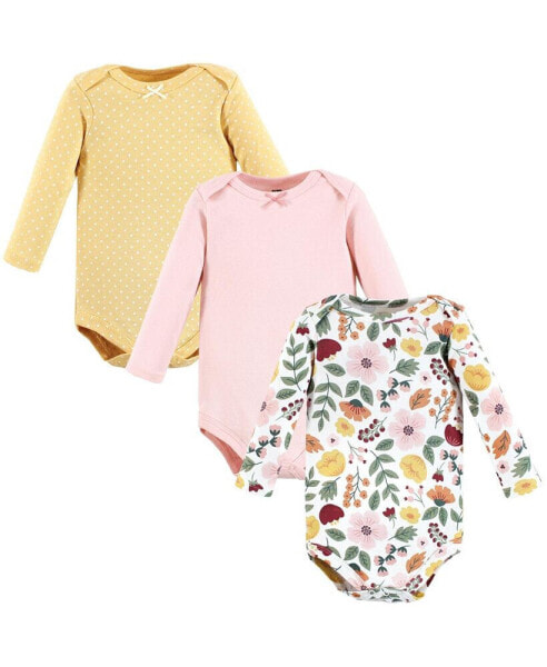 Baby Girls Cotton Long-Sleeve Bodysuits, Fall Botanical 3-Pack