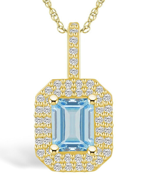 Aquamarine (1-3/8 Ct. T.W.) and Diamond (1/2 Ct. T.W.) Halo Pendant Necklace in 14K Yellow Gold