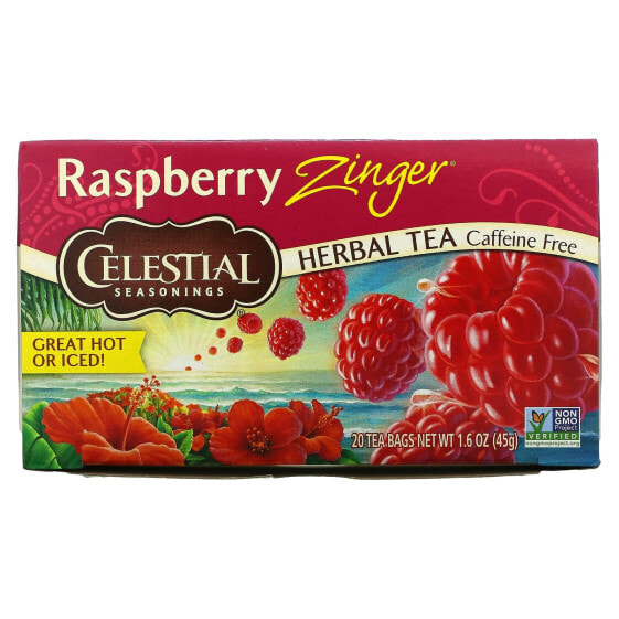 Herbal Tea, Raspberry Zinger®, Caffeine Free, 20 Tea Bags, 1.6 oz (45 g)