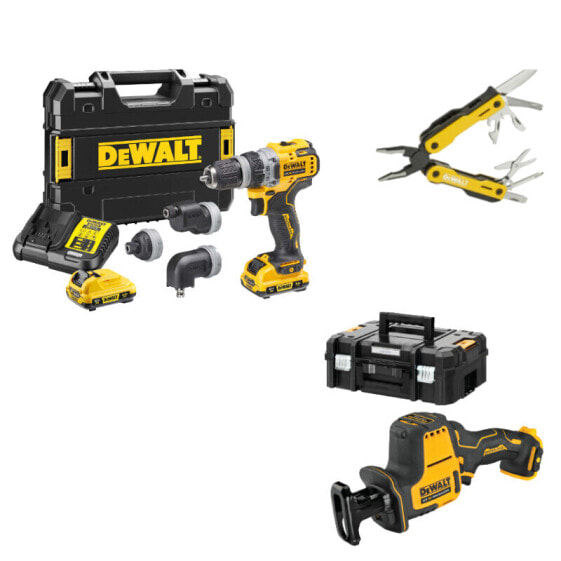 DeWALT Akku-Bohrschrauber 12V DCD 703 L2T-QW 4 Köpfe mit 2x 3,0 Ah Akku + Säbelsäge DCS312NT 12V + gratis Multif.