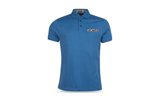 Barbour 288436 Men's Shirt Polo Plaid-Print-Trim Pocket Light Blue 2XL