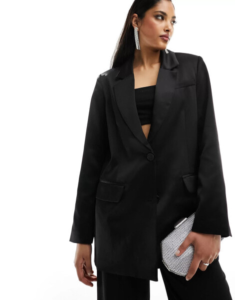 Selected Femme relaxed fit satin blazer in black