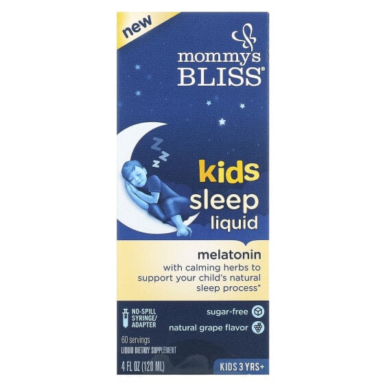 Витамины для детей Mommy's Bliss Kids Sleep Liquid, Мелатонин, Дети 3 года +, Натуральный виноград, 120 мл