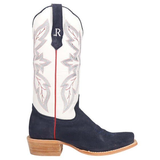 R. Watson Boots Midnight Blue Rough Out Embroidered Square Toe Cowboy Womens Si