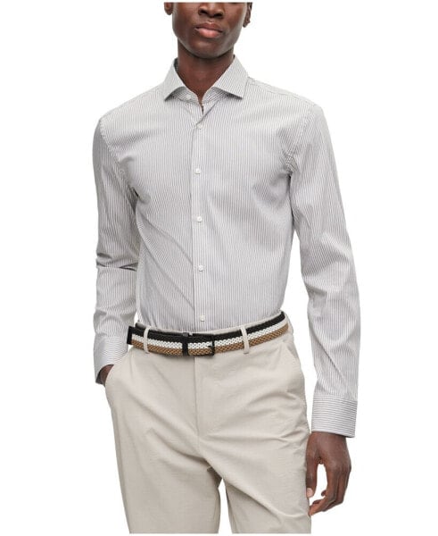 Men's Striped Performance-Stretch Fabric Slim-Fit Dress Shirt