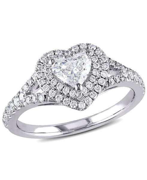 Certified Diamond (1 ct. t.w.) Heart-Shape Double Halo Engagement Ring in 14k White Gold