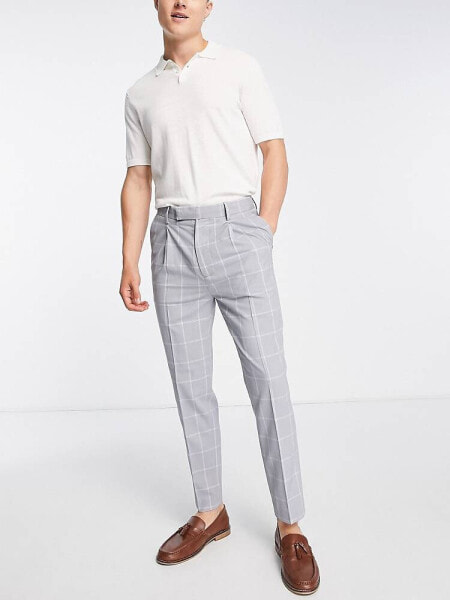 ASOS DESIGN tapered smart trousers in grey window pane check