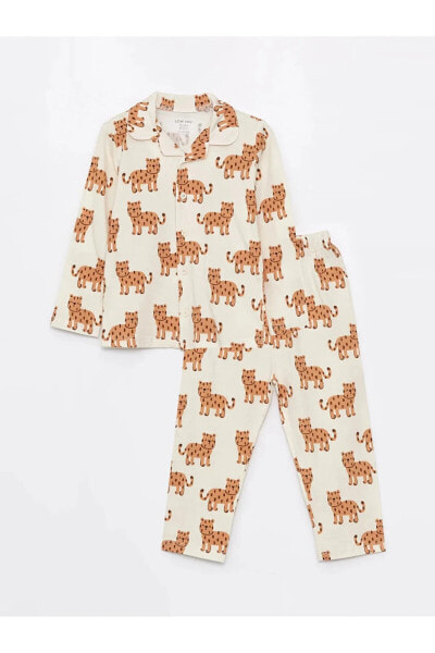 LC WAİKİKİ Polo Yaka Uzun Kollu Baskılı Erkek Bebek Pijama Takım