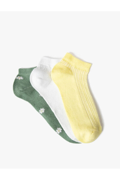 3'lü Patik Çorap Seti Çiçek Desenli Çok Renkli