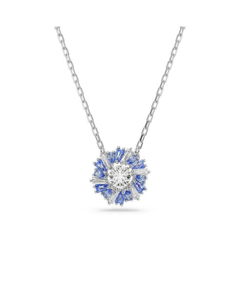 Swarovski flower, Blue, Rhodium Plated Idyllia Pendant Necklace