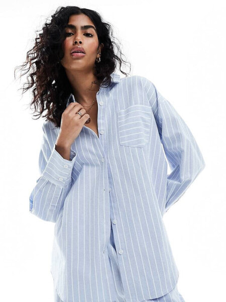 4th & Reckless delphi wide stripe beach shirt co-ord in blue and white