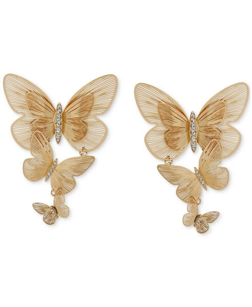 Gold-Tone Pavé Butterfly Statement Earrings