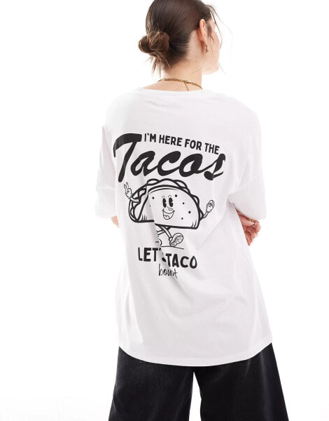 Noisy May – Oversize-T-Shirt in Weiß mit „Taco“-Print